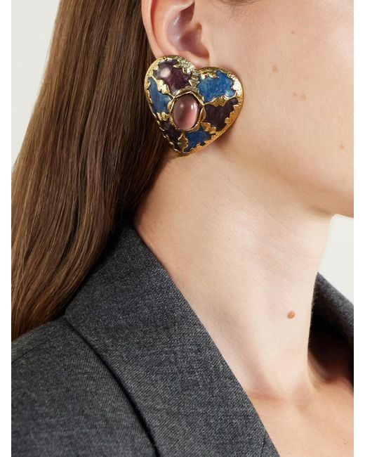 Saint Laurent White Bo Coeur Embellished Earrings