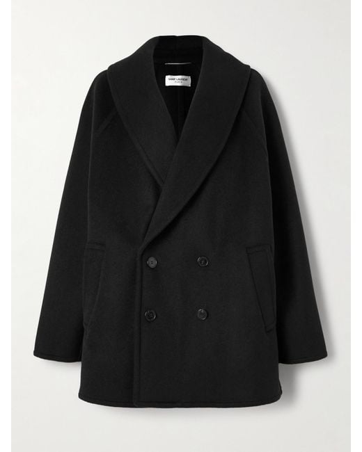 Saint Laurent Black Doppelreihiger Mantel Aus Einer Woll-Kaschmirmischung