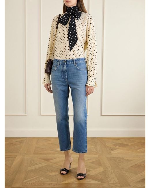 Valentino Garavani Blue Cropped Mid-Rise Straight-Leg Jeans