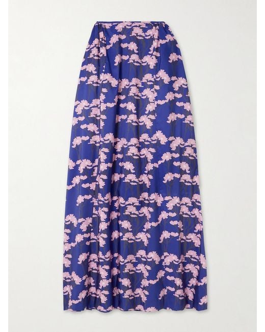 BERNADETTE Blue Elle Floral-Print Taffeta Maxi Skirt