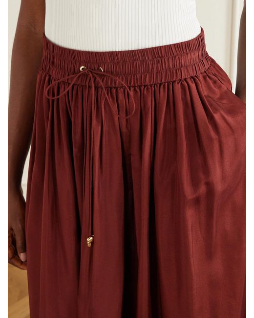 Zimmermann Red Aster Ruffled Silk Maxi Skirt