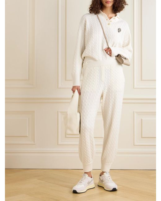 Brunello Cucinelli Natural Cable-Knit Cashmere Tapered Track Pants