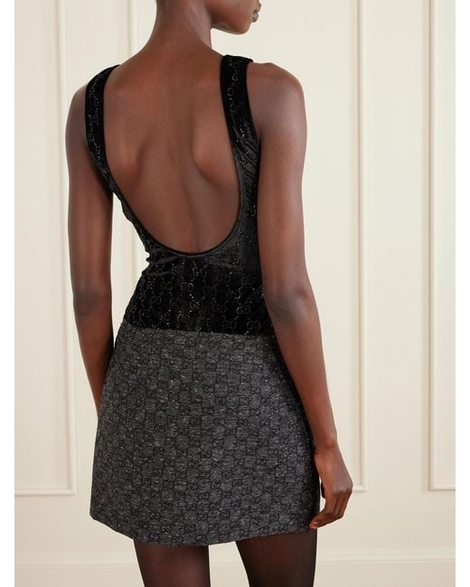 Gucci Black Crystal-Embellished Chenille-Jacquard Bodysuit