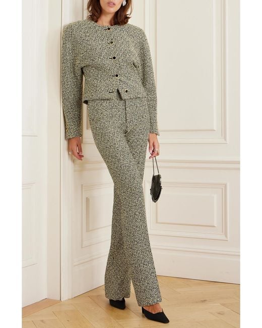 Alessandra Rich Green Hose Mit Geradem Bein Aus Kariertem Tweed Aus Einer Baumwollmischung Mit Pailletten