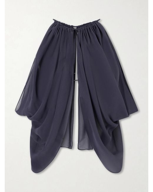 Aflalo Blue Reysa Gathered Silk-Crepe Top