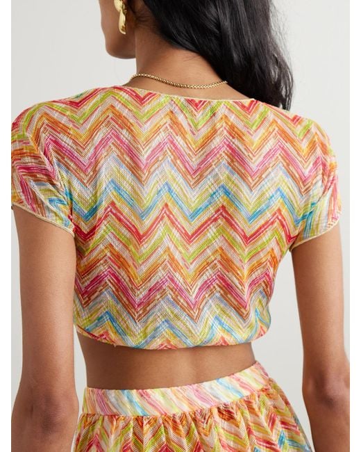 Missoni Orange Mare Cropped Striped Metallic Crochet-Knit Top
