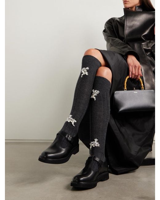 Simone Rocha Black Kniestrümpfe Aus Einer Gerippten Wollmischung Mit Verzierungen