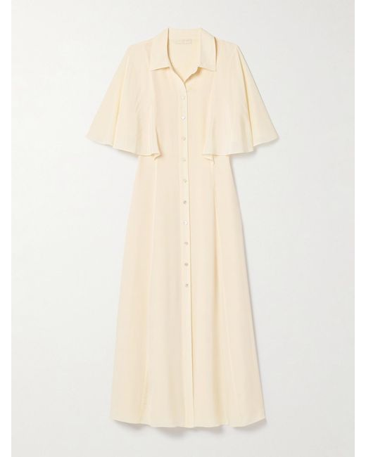 Ulla Johnson Natural Silhouette Silk Crepe De Chine Midi Shirt Dress
