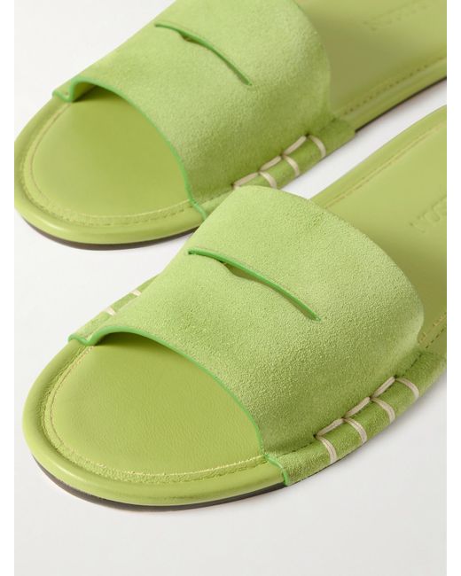 J.W. Anderson Green Loafer Whipstitched Suede Slides