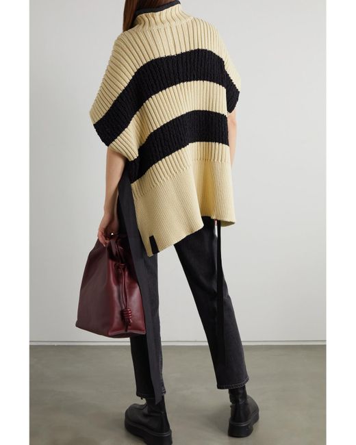Moncler Genius White Belted Striped Ribbed Cotton-blend Poncho