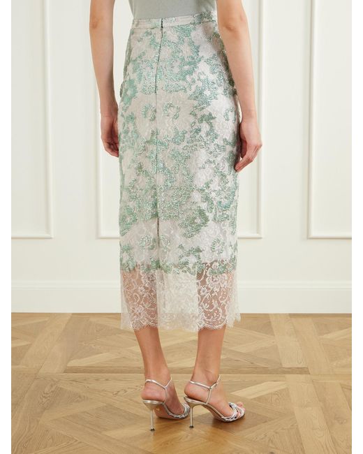 Costarellos Green Tamlin Sequin-Embellished Lace Midi Skirt