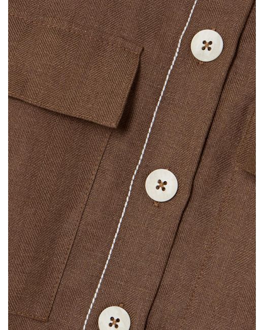 Bondi Born Brown Varenna Verkürzte Weste Aus Bioleinen Mit Fischgratmuster