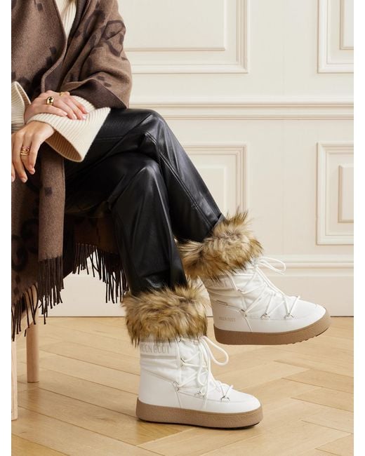 Moon Boot White Ltrack Monaco Faux Fur-Trimmed Shell And Faux Leather Snow Boots