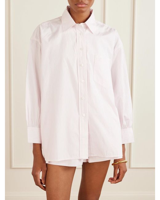 Suzie Kondi Pink Kappa Logo-Embroidered Striped Cotton-Poplin Shirt