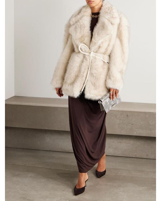 Sportmax Natural Rosaria Mantel Aus Plüschmaterial Mit Bindegürtel