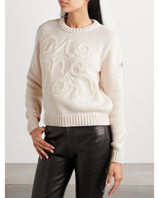 Moncler Natural Embroidered Cotton Sweater