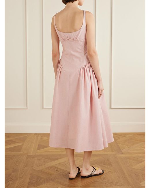 Proenza Schouler Pink Solira Gathered Striped Cotton-Blend Seersucker Midi Dress