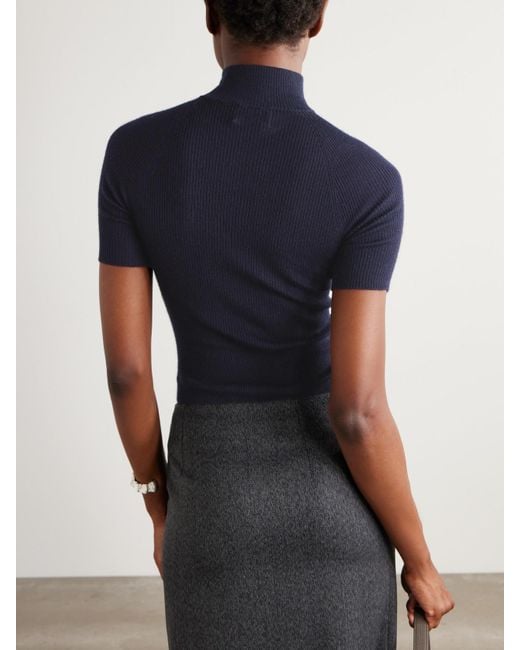 Sa Su Phi Blue Ribbed-Knit Cashmere And Silk-Blend Sweater