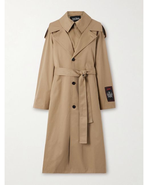 Jean Paul Gaultier Natural Mehrlagiger Trenchcoat Aus Baumwoll-Twill Mit Applikation Und Bindegürtel