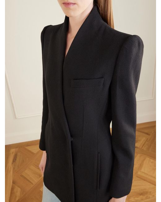 Valentino Garavani Black Double-Breasted Wool-Crepe Blazer
