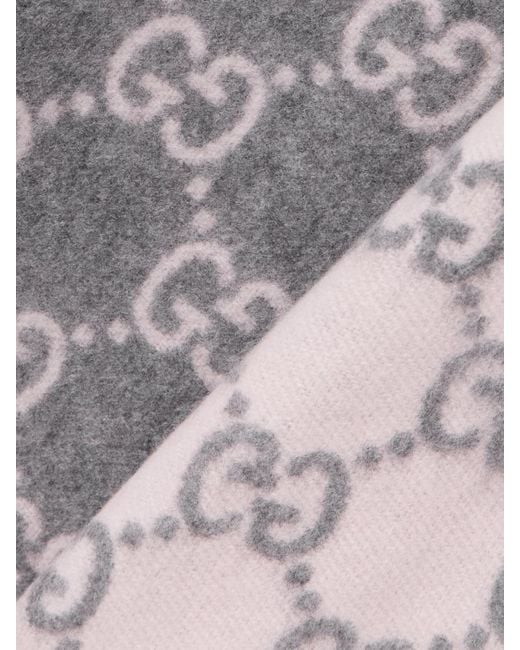 Gucci White Fringed Jacquard-Knit Cashmere Scarf