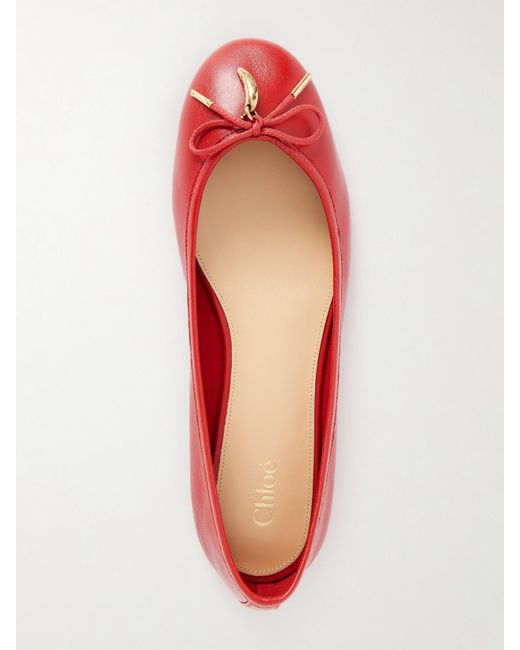 Chloé Red Iris Embellished Leather Ballet Flats