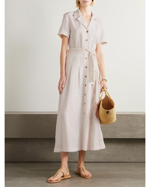 Emporio Sirenuse Natural Daria Embroidered Linen-Blend Midi Dress