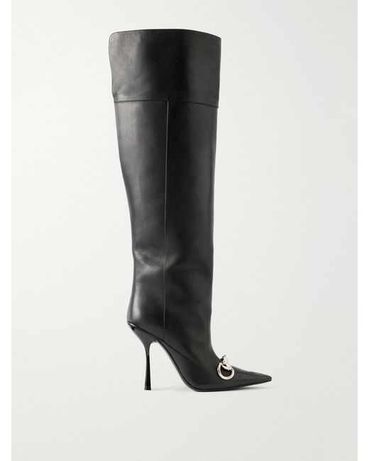Gucci Black Boulevard Horsebit-Embellished Leather Knee Boots