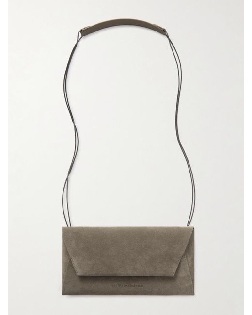 Brunello Cucinelli Gray Schultertasche Aus Veloursleder