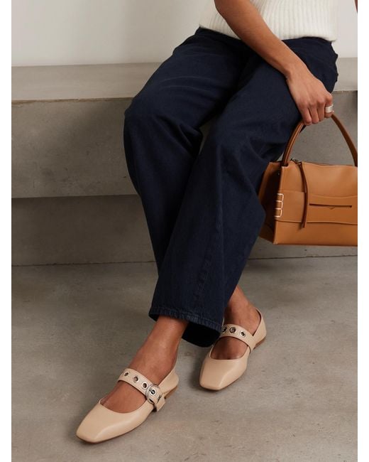 Aeyde Natural Uma Eyelet-Embellished Leather Mary Jane Ballet Flats