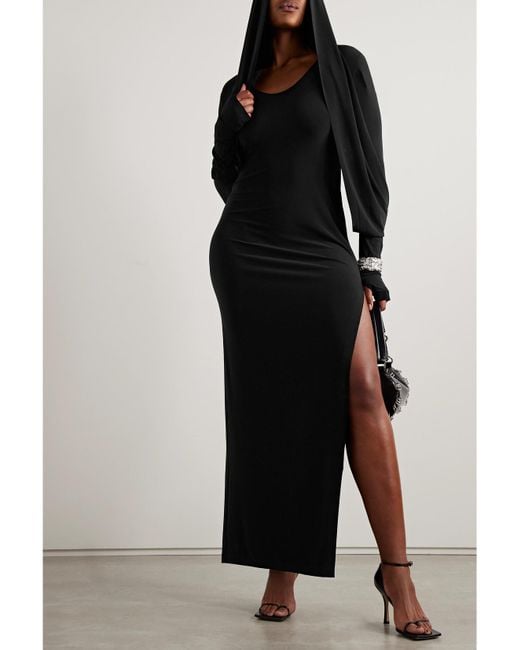 Norma Kamali Black Maxikleid Aus Stretch-Jersey Mit Cut-Out Und Kapuze