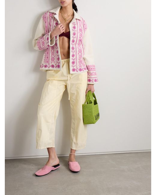 Alix Of Bohemia Pink Riviera Embellished Embroidered Floral-Print Silk-Canvas Jacket