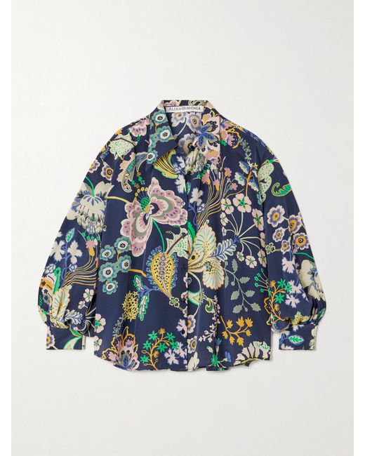 Alix Of Bohemia Blue Emery Printed Silk Crepe De Chine Shirt