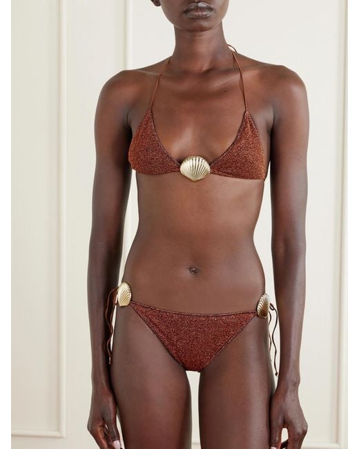 Oseree Brown Lumiere Embellished Bikini Set