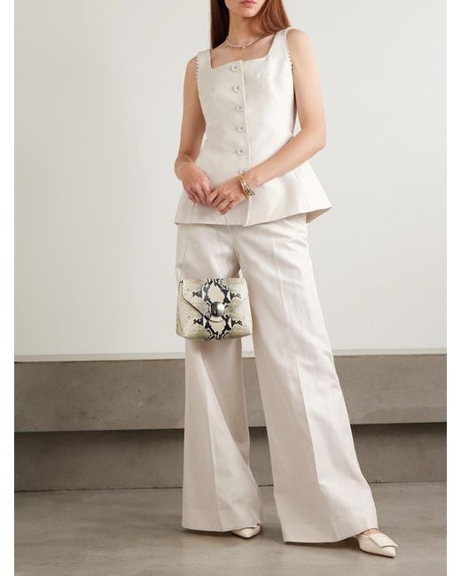 Saloni Natural Bibba Cotton, Linen And Silk-Blend Twill Top
