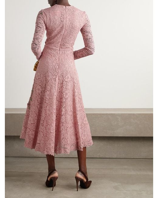 Costarellos Pink Marlena Embellished Corded-Lace Midi Dress