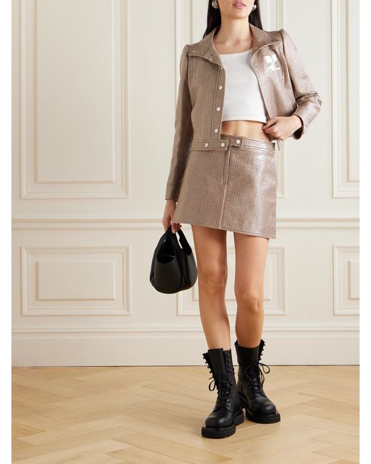 Courreges Natural Reedition Cropped Appliquéd Checked Coated Cotton-Blend Jacket