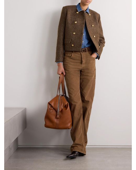 Nili Lotan Brown Melanie Cropped Checked Wool-Blend Jacket