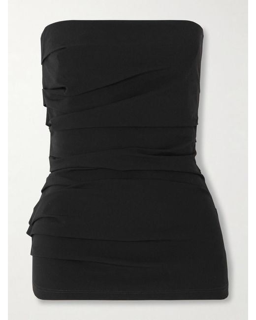 Proenza Schouler Black Lena Strapless Gathered Cotton-Blend Poplin Top