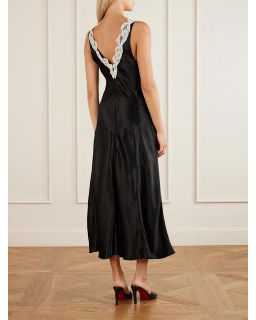 Maria McManus Black Lace-Trimmed Satin Maxi Dress