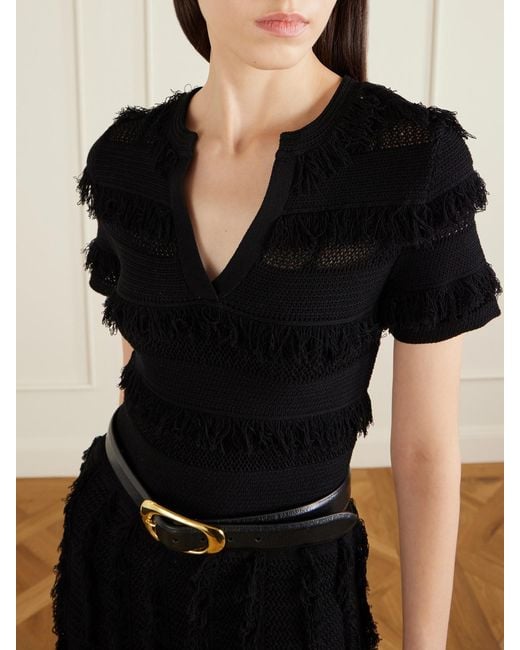Max Mara Black Grazia Fringed Knitted Midi Dress