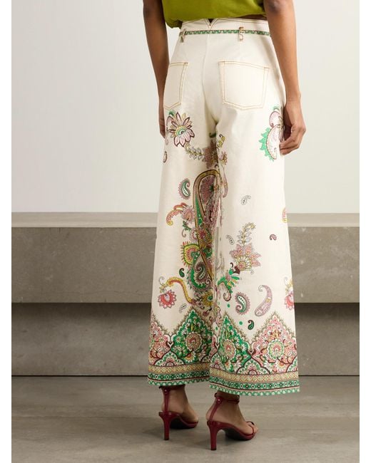 Etro White Belted Printed Wide-Leg Jeans