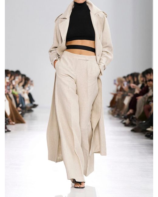 Max Mara White Linen Wide-Leg Pants