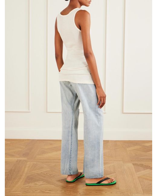 Auralee White Ribbed-Knit Cotton Tank
