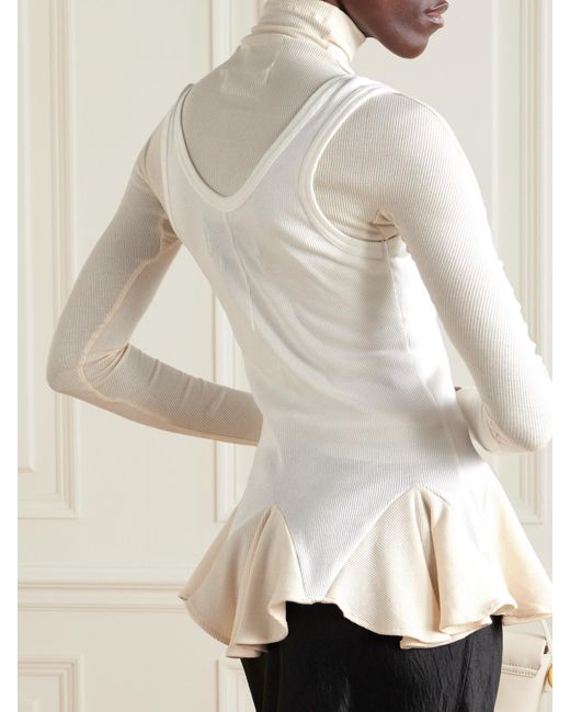 Conner Ives Natural Layered Ribbed Cotton Turtleneck Top