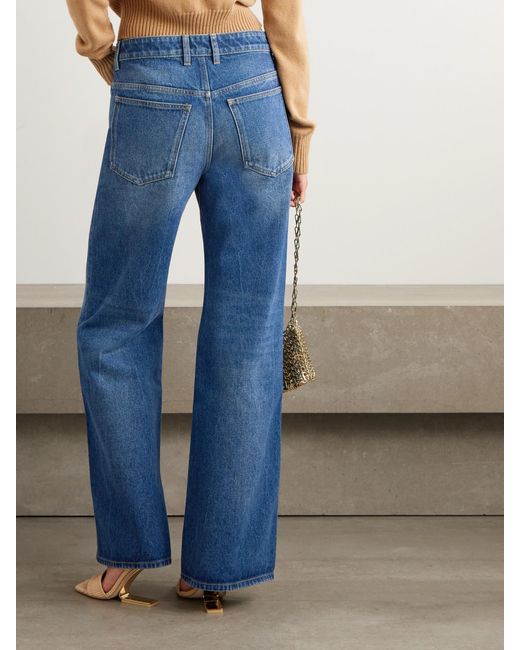 Rabanne Blue Chainmail-Embellished Mid-Rise Straight-Leg Jeans