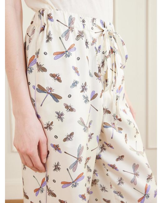 Gucci Natural Printed Silk-Satin Wide-Leg Pants