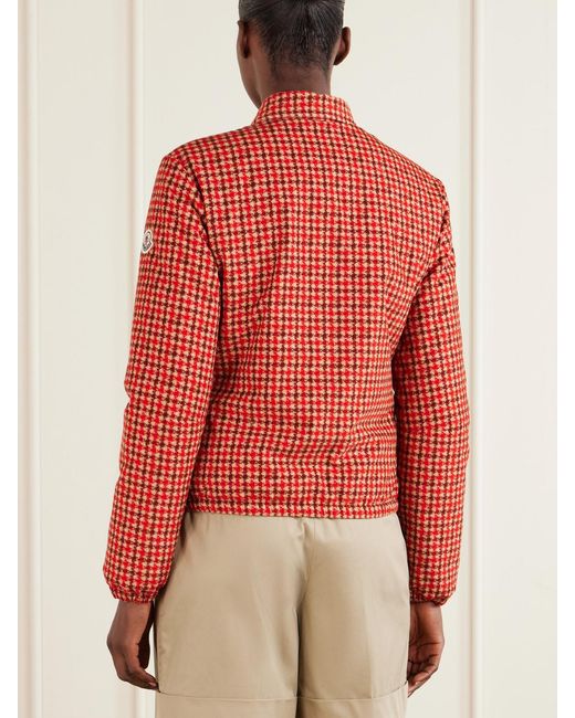 Moncler Red Lanset Logo-Appliquéd Checked Cotton Down Jacket