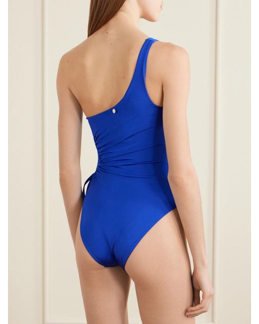 Max Mara Blue Beachwear Canarie One-Shoulder Cutout Swimsuit