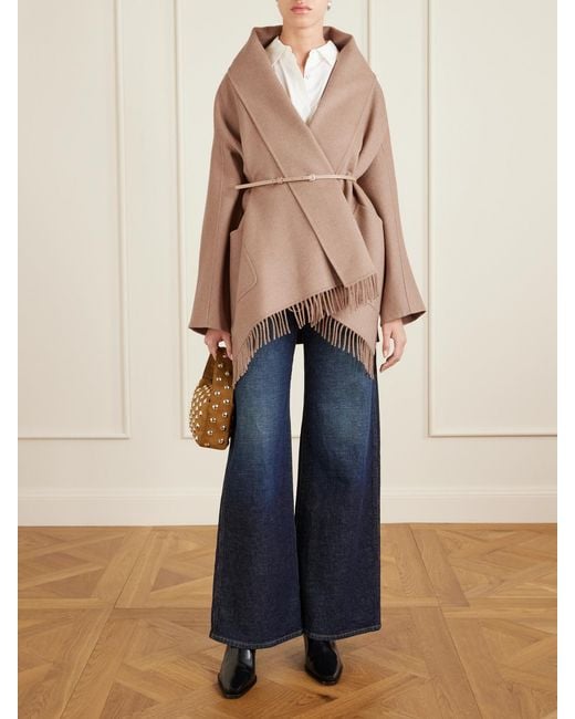 Max Mara Natural Belted Fringed Camel Hair Coat